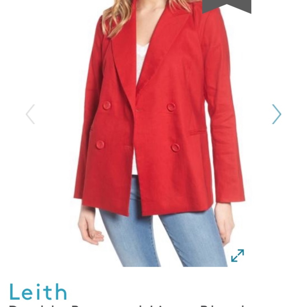 Leith Double Breasted Linen Blazer in red